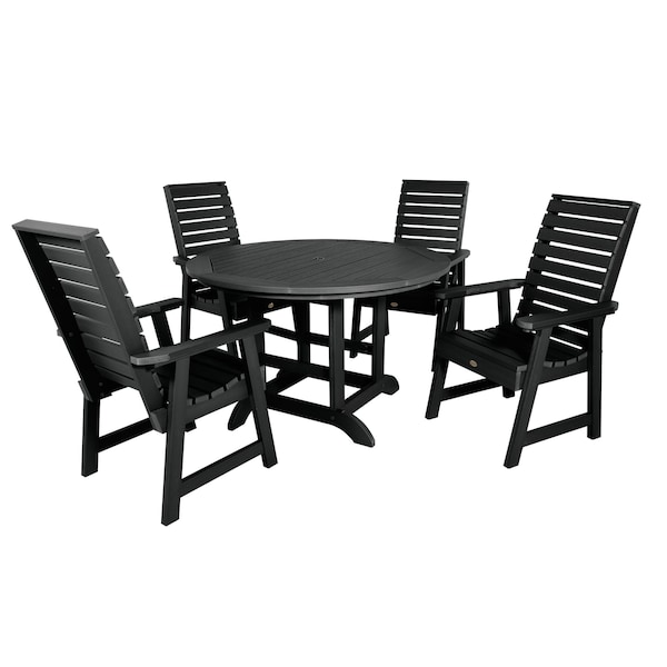 Highwood Usa Weatherly 5pc Round Outdoor Patio Furniture Dining Set AD-DNW48-BKE - main